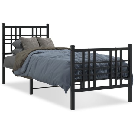 Estructura de cama con cabecero y estribo metal negro 80x200 cm de vidaXL, Camas y somieres - Ref: Foro24-376333, Precio: 81,...