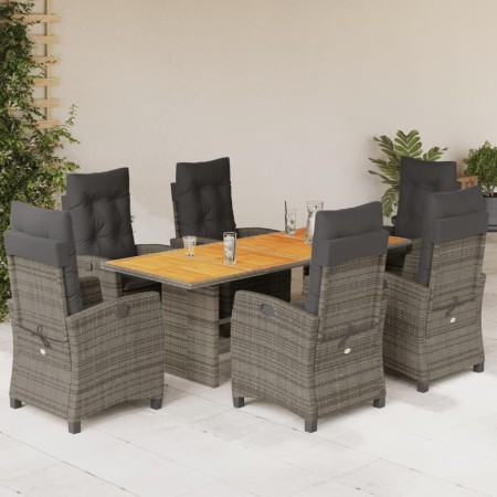 Set comedor jardín 7 pzas y cojines ratán sintético gris de vidaXL, Conjuntos de jardín - Ref: Foro24-3212710, Precio: 914,74...