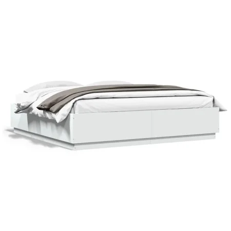 Estructura cama y luces LED madera ingeniería blanca 200x200 cm de vidaXL, Camas y somieres - Ref: Foro24-3209583, Precio: 19...