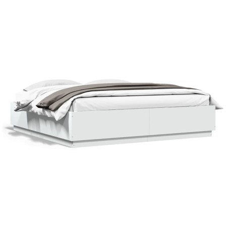 Estructura cama y luces LED madera ingeniería blanca 200x200 cm de vidaXL, Camas y somieres - Ref: Foro24-3209583, Precio: 19...