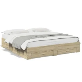 Cama con cajones madera ingeniería roble Sonoma 200x200 cm de vidaXL, Camas y somieres - Ref: Foro24-3280358, Precio: 216,36 ...