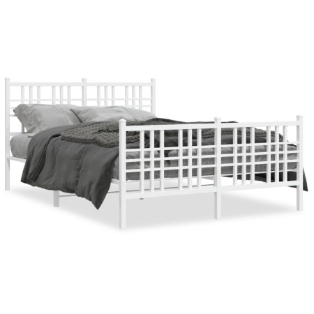 Estructura cama con cabecero y estribo metal blanco 137x190 cm de vidaXL, Camas y somieres - Ref: Foro24-376390, Precio: 109,...