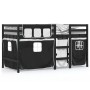 Cama alta niños con cortinas madera pino blanco negro 90x200 cm de vidaXL, Camas y somieres - Ref: Foro24-3283823, Precio: 19...