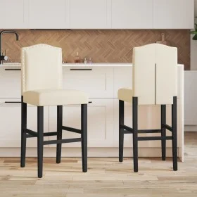 Taburetes altos 2 uds madera maciza de caucho y tela de vidaXL, Taburetes de cocina - Ref: Foro24-4006209, Precio: 111,30 €, ...