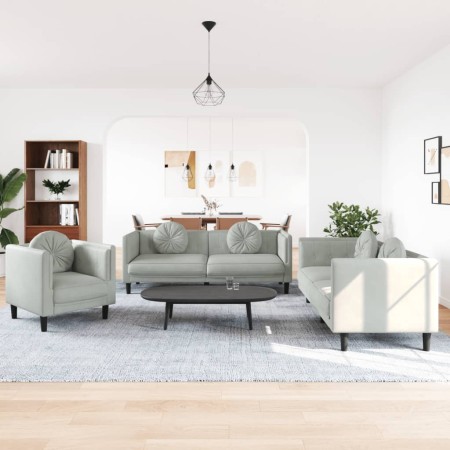 Juego de sofás con cojines 3 piezas terciopelo gris claro de vidaXL, Sofás - Ref: Foro24-3209247, Precio: 637,09 €, Descuento: %