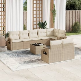 Set de sofás de jardín 9 pzas con cojines ratán sintético beige en Conjuntos de jardín | Comprar online en Foru.es