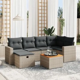 Set de sofás de jardín 7 piezas con cojines ratán PE gris de vidaXL, Conjuntos de jardín - Ref: Foro24-3264840, Precio: 401,2...