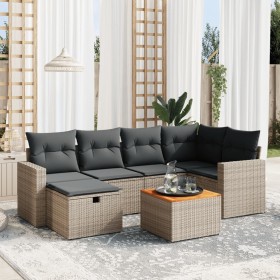 Set de sofás de jardín 7 piezas con cojines ratán PE gris de vidaXL, Conjuntos de jardín - Ref: Foro24-3264840, Precio: 400,9...