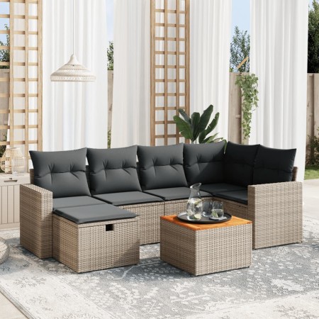 Set de sofás de jardín 7 piezas con cojines ratán PE gris de vidaXL, Conjuntos de jardín - Ref: Foro24-3264840, Precio: 400,9...