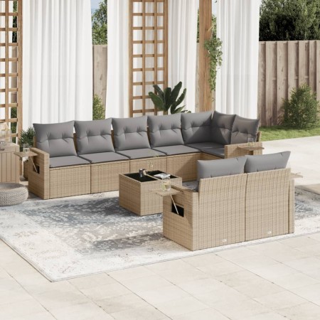 Set de sofás de jardín 9 pzas con cojines ratán sintético beige en Conjuntos de jardín | Comprar online en Foru.es
