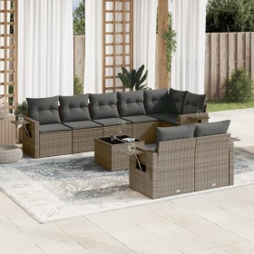 Set de muebles de jardín 9 pzas y cojines ratán sintético gris en Conjuntos de jardín | Comprar online en Foru.es