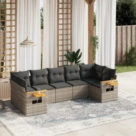Set de sofás de jardín 7 piezas con cojines ratán PE gris de vidaXL, Conjuntos de jardín - Ref: Foro24-3227110, Precio: 456,1...
