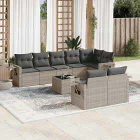 Set muebles jardín 9 pzas y cojines ratán sintético gris claro en Conjuntos de jardín | Comprar online en Foru.es