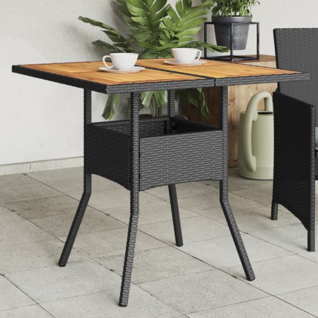 Mesa de jardín superficie de madera ratán PE negro 80x80x75 cm de vidaXL, Mesas de jardín - Ref: Foro24-365519, Precio: 82,56...
