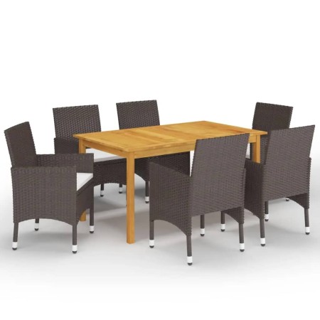 Juego de comedor para jardín 7 piezas con cojines marrón de vidaXL, Conjuntos de jardín - Ref: Foro24-3095864, Precio: 532,32...
