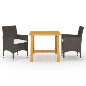 Juego de comedor de jardín 3 piezas con cojines marrón de vidaXL, Conjuntos de jardín - Ref: Foro24-3095891, Precio: 248,92 €...