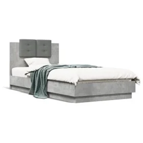 Cama con cabecero madera de ingeniería gris hormigón 90x200 cm de vidaXL, Camas y somieres - Ref: Foro24-3209943, Precio: 144...