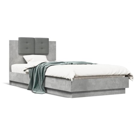 Cama con cabecero madera de ingeniería gris hormigón 90x200 cm de vidaXL, Camas y somieres - Ref: Foro24-3209943, Precio: 145...