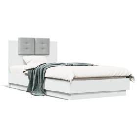 Estructura de cama con cabecero y luces LED blanco 75x190 cm de vidaXL, Camas y somieres - Ref: Foro24-3210066, Precio: 163,3...