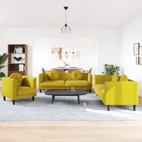 Juego de sofás con cojines 3 piezas terciopelo amarillo de vidaXL, Sofás - Ref: Foro24-3209253, Precio: 623,48 €, Descuento: %