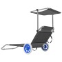 Tumbona plegable con toldo y ruedas acero gris de vidaXL, Tumbonas - Ref: Foro24-44325, Precio: 68,37 €, Descuento: %