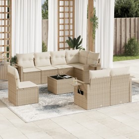 Set de sofás de jardín 9 pzas con cojines ratán sintético beige en Conjuntos de jardín | Comprar online en Foru.es