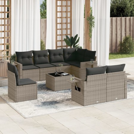 Set de muebles de jardín 9 pzas y cojines ratán sintético gris en Conjuntos de jardín | Comprar online en Foru.es