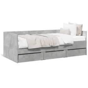 Tumbona con cajones madera ingeniería gris hormigón 100x200 cm de vidaXL, Camas y somieres - Ref: Foro24-3280814, Precio: 201...