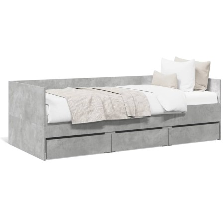 Tumbona con cajones madera ingeniería gris hormigón 100x200 cm de vidaXL, Camas y somieres - Ref: Foro24-3280814, Precio: 204...