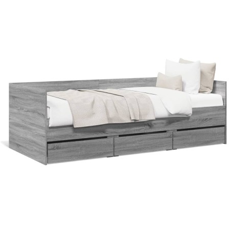 Tumbona con cajones madera ingeniería gris Sonoma 100x200 cm de vidaXL, Camas y somieres - Ref: Foro24-3280816, Precio: 205,2...