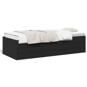 Tumbona con cajones madera de ingeniería negro 90x190 cm de vidaXL, Camas y somieres - Ref: Foro24-3280882, Precio: 184,04 €,...