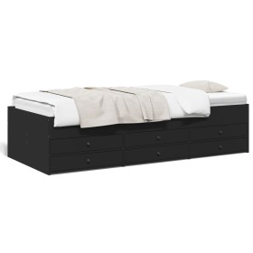 Tumbona con cajones madera de ingeniería negro 100x200 cm de vidaXL, Camas y somieres - Ref: Foro24-3280868, Precio: 182,89 €...
