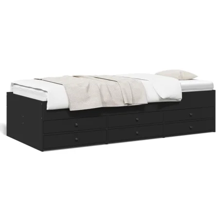 Lounger with black engineered wood drawers 100x200 cm by vidaXL, Beds and slatted bases - Ref: Foro24-3280868, Price: 180,62 ...