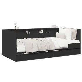 Lounger with drawers black engineered wood 90x190 cm by vidaXL, Beds and slatted bases - Ref: Foro24-3280854, Price: 251,16 €...