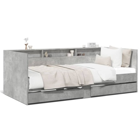 Tumbona con cajones madera ingeniería gris hormigón 90x190 cm de vidaXL, Camas y somieres - Ref: Foro24-3280856, Precio: 213,...