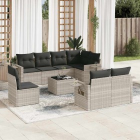 Set muebles jardín 9 pzas y cojines ratán sintético gris claro en Conjuntos de jardín | Comprar online en Foru.es