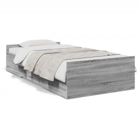 Sonoma gray engineered wood bed with drawers 100x200 cm by vidaXL, Beds and slatted bases - Ref: Foro24-3280333, Price: 119,2...