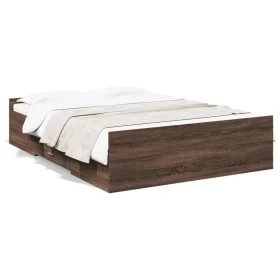 Oak brown engineered wood bed with drawers 120x190 cm by vidaXL, Beds and slatted bases - Ref: Foro24-3280327, Price: 137,11 ...