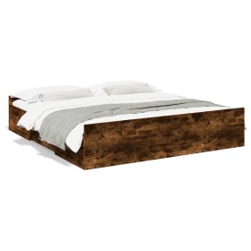 Cama con cajones madera de ingeniería roble ahumado 200x200 cm de vidaXL, Camas y somieres - Ref: Foro24-3280269, Precio: 184...