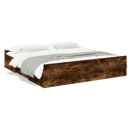 Cama con cajones madera de ingeniería roble ahumado 200x200 cm de vidaXL, Camas y somieres - Ref: Foro24-3280269, Precio: 184...