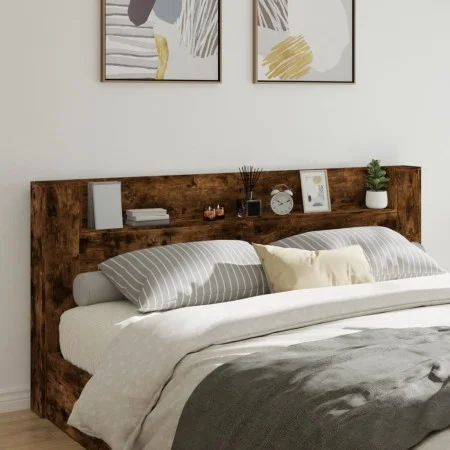 Bed headboard with LED light smoked oak 220x16.5x103.5 cm by vidaXL, Headboards and footboards - Ref: Foro24-839277, Price: 9...