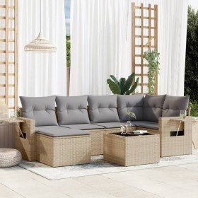Set sofás de jardín 7 piezas y cojines ratán sintético beige en Conjuntos de jardín | Comprar online en Foru.es
