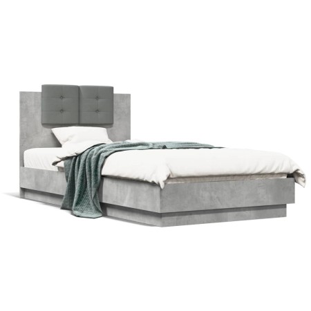Cama con cabecero madera de ingeniería gris hormigón 90x190 cm de vidaXL, Camas y somieres - Ref: Foro24-3209971, Precio: 143...