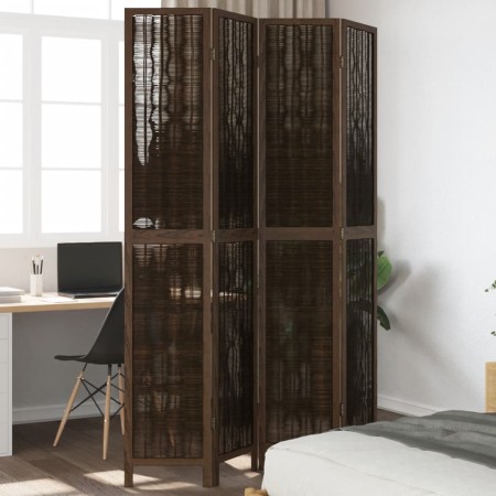 Biombo separador de 4 paneles madera paulownia marrón oscuro de vidaXL, Divisores de ambientes - Ref: Foro24-358660, Precio: ...