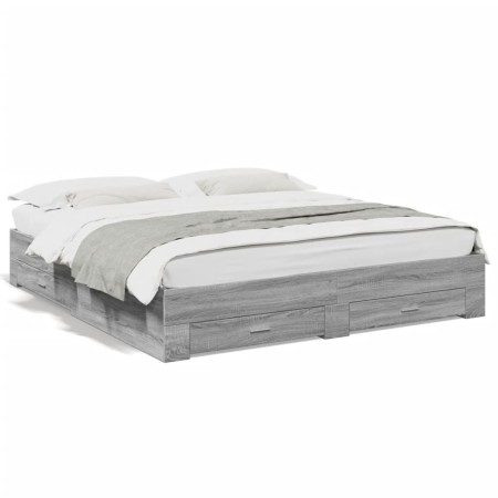Cama con cajones madera ingeniería gris Sonoma 180x200 cm de vidaXL, Camas y somieres - Ref: Foro24-3280368, Precio: 177,68 €...