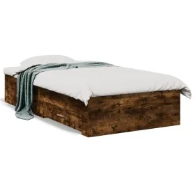 Cama con cajones madera de ingeniería roble ahumado 75x190 cm de vidaXL, Camas y somieres - Ref: Foro24-3280444, Precio: 103,...