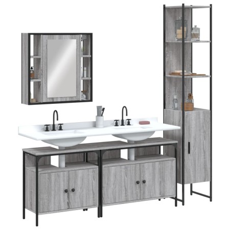 Set de armario de baño 4 pzas madera contrachapada gris sonoma de vidaXL, Muebles de baño - Ref: Foro24-3214748, Precio: 266,...