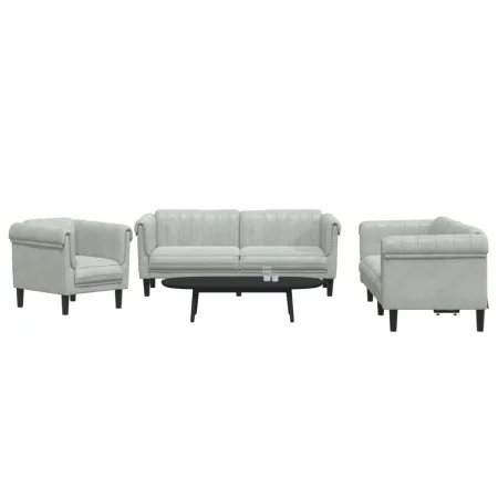 Light gray velvet 3-piece sofa set by vidaXL, Sofas - Ref: Foro24-3209209, Price: 594,69 €, Discount: %
