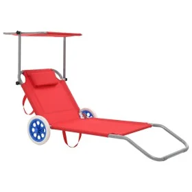 Tumbona plegable con toldo y ruedas acero roja de vidaXL, Tumbonas - Ref: Foro24-44324, Precio: 64,12 €, Descuento: %