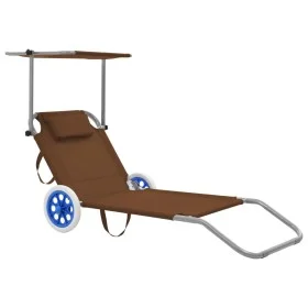Tumbona plegable con toldo y ruedas acero gris taupé de vidaXL, Tumbonas - Ref: Foro24-44326, Precio: 63,59 €, Descuento: %